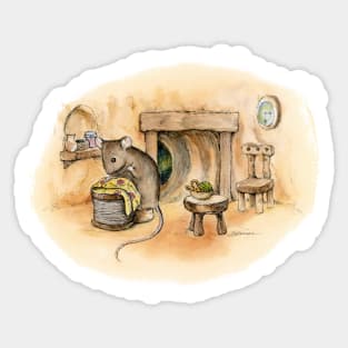 Little seamstress Mouse in the old log house Sticker